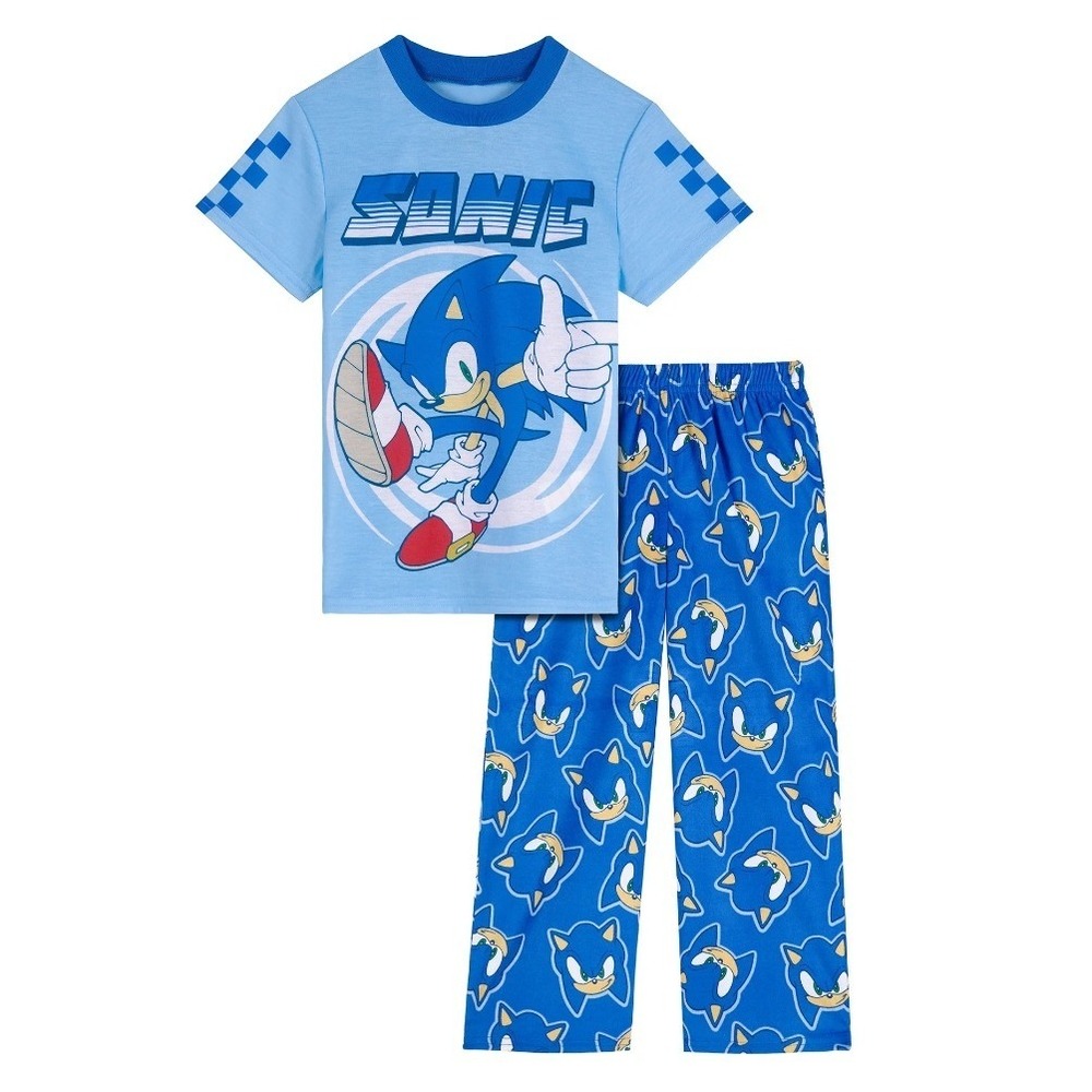 NWT Sonic The Hedgehog Boys Pajama Set Size Medium 8 Blue‎ TShirt Pants Gaming